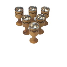 3 ARCHES USA Olive Wood Communion Cups with Stem and Stainless Steel Insert - 3.6" Holy Land Chalices for Churches and Ministries - Bethlehem Artisan Communion Cups (6-Pack)