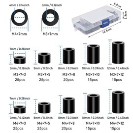 QuickYen ABS Nylon Spacers, Set of 200, Nylon Round Spacers, Round Hollow for M3 and M4 Screws, Insulated, Flame Retardant, Durable, Smooth, Equipment Maintenance, Electronic Board Fixing, Storage