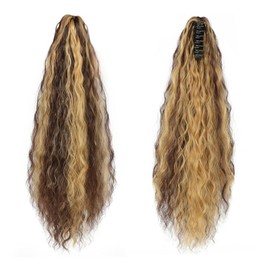 XFSRG Damen Pferdeschwanz Haarteil Lockig Haar Klaue Clip Pferdeschwanz Haarteil voluminöse Wellen mit Krallenclip Natürlich aussehender, hitzebeständiger SynthetikZopf（Hellbraun）