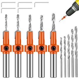 15Pcs Countersink Drill Bit Set Steel Tapered Drill Bits with 5 Pilot Drill Bits and 5 Allen Wrench Sturdy Carpentry Drilling Hole Bits 5/16inch Shank(orange)