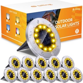 Biling Solar Outdoor Lights , Bright Solar Ground Lights Waterproof, Flat Pathway Lights Solar Powered for Yard Walkway Garden Driveway (Warm White) outdoor string