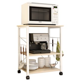 soges 3-Tier Kitchen Baker's Rack Utility Microwave Oven Stand Storage Cart Workstation Shelf, White Oak W4-MP-N