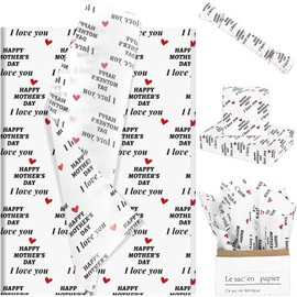 100Pcs Mother's Day Tissue Paper for Gift Bags Black White I Love You Heart Printed Tissue Paper for Gift Wrapping for Happy Mother's Day Birthday Party DIY Craft, 20 × 14 Inches