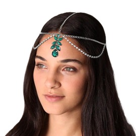 IYOU Crystal Bridal Head Chain Silver Rhinestone Pendant Headpiece Layered Festival Wedding Hair Accessories for Women