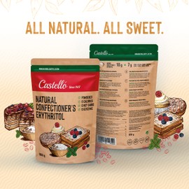 Natural Erythritol - Icing Sugar | 10g = 7g Sugar | Natural Sugar Substitute - 0 Calories - 0 Glycemic Index - Keto and Paleo - 0 Net Carbohydrates - No GMO - Castello Since 1907-850g