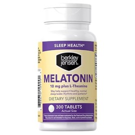 Berkley Jensen Botella de melatonina de 10 mg, 300 tabletas - Suplemento para dormir con L-teanina - Apoya el sueño reparador y ciclos de sueño/vigili