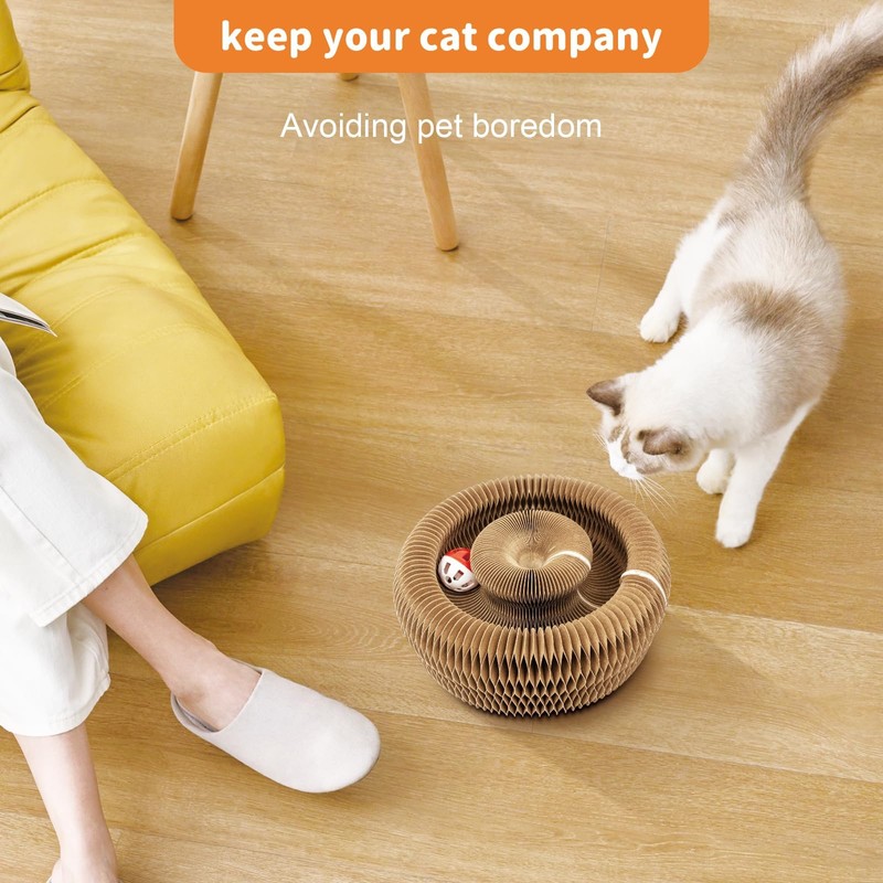 MAXTOOA Magnetic Reversible Cat Cardboard Scratcher Collapsible Interactive Cat Toy