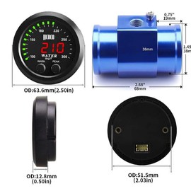 ZHSYMX - Medidor universal de temperatura del agua de 52 mm, 100-300 F (38-150 C), color verde, digital, LED DC12 V/24 V, para automóvil y automóvil con adaptador de sensor de radiador de tubo