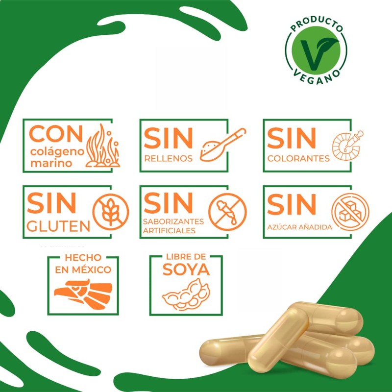 Nutrasien100 Colágeno Biotina Ácido Hialuronico Suplemento Vegano 30 Cápsulas