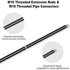 M10 Threaded Extension Poles Lighting Fixture Downrods Stems & 180 Degrees Sloped Ceiling Adapter Kits for Pendant Light, Island Lighting, Chandeliers (Black)