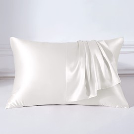 THXSILK 22 Momme Silk Cushion Cover Pillow Case, Mulberry Silk Cushion Cover, Hypoallergenic with Zip Closure Silk Pillowcase, Pure Silk on Both Sides (White, 40 x 60 cm)