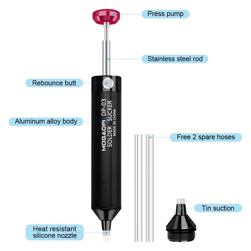MOGAOPI Solder Sucker Desoldering Pump with Spare nozzle, Vacuum Pump