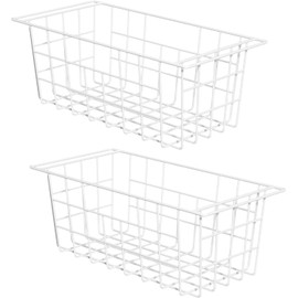 Slideep Chest Freezer Organizer Bins 16.5 Inch, Deep Upright Freezer Baskets Metal Wire Storage Container for Kitchen, White, Set of 2
