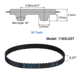 sourcing map 3 Pcs 116XL 037 Timing Belt 58 Teeth Rubber Geared Cogged Belt, 0.37" Width, 0.20" Pitch Synchronous Timing Belt