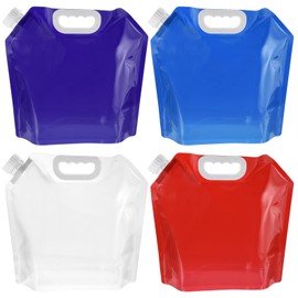 PATIKIL 1.3 Gallon 5L Collapsible Water Container Bag, 4 Pack Plastic Storage Jug Folding Water Bag for Camping, Hiking, Emergency Water Storage, Multicolor