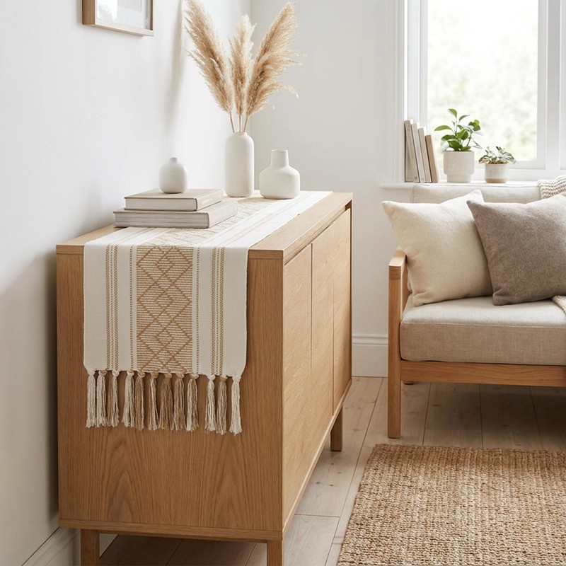 Boho Table Runner with Tassels for Boho Nordic Home Decor