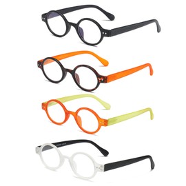 KoKoBin 4-Pack Mini Small Round Reading Glasses Comfortable Readers for Women and Men (Multicoloured, 3.50, multiplier_x)
