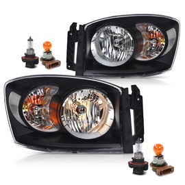 CNNELL Headlights Assembly Pair Set of 2 Compatible with Dodge Ram 1500 Truck 2006-2008/Fit Dodge Ram 2500 3500 Truck 2006-2009 Clear Lens Black Housing Clear Reflector 68003125AD CH2502180