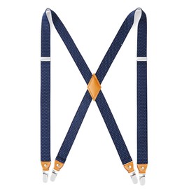 HISDERN Braces for Men Wide 2.5 cm with Very Strong 4 Metal Clips Elastic and Adjustable Men's Braces X-Shape, Z5-Blue Dots