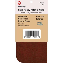 -Dimecrafts Iron-On 5in x 5in Poly-Cotton Mend & Repair Patches CT.2 Compare to Bondex (Brown)