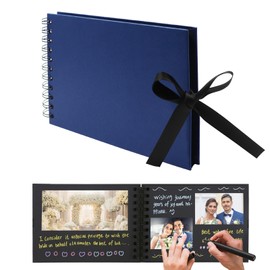 Scrapbook Photo Albums 60 Black Pages DIY Gift Scrapbooking with Ribbon Closure Perfect Photo Book for Wedding, Anniversary, Birthday, Travel, Friends, Baby and Gift (Dark Blue)