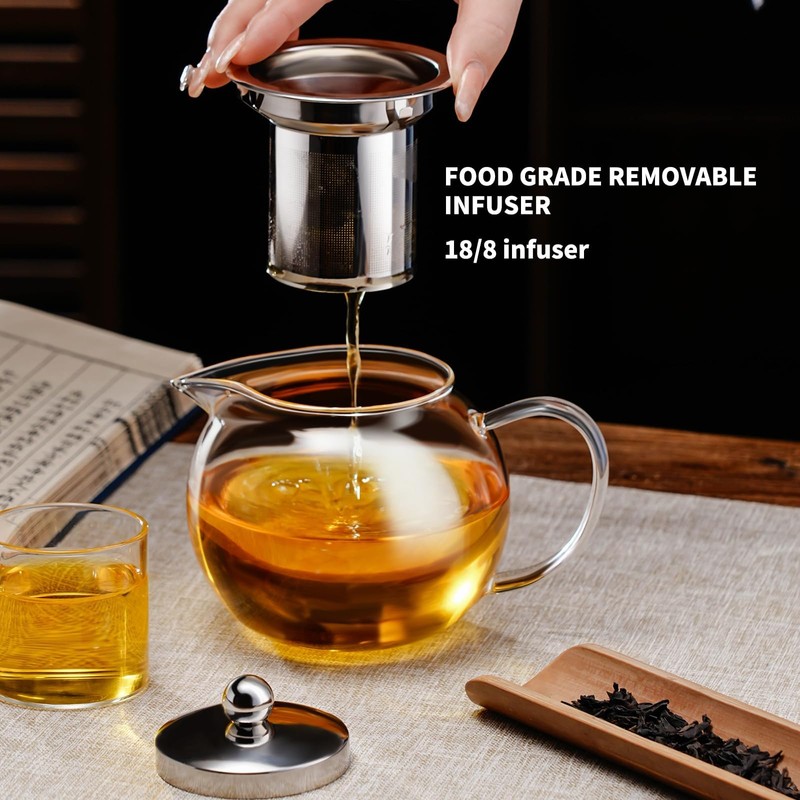 PARACITY Glass Teapot Stovetop 34OZ/1000ml, Tea pot with Removable 18/8