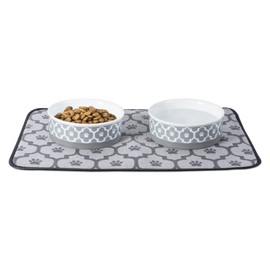Bone Dry Paw Print Ceramic Pet Bowl, Lattice Collection, Medium Set, 6x2", Gray, 2 Count