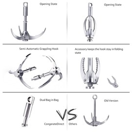 Grappling Hook, Stainless Steel Folding Grappling Hook Rock Climbing Claw Survival Tool Equipment for Outdoor Climbing Hiking Pocket Grapple with Rope Grapple