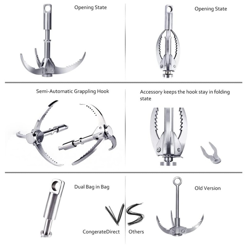Grappling Hook, Stainless Steel Folding Grappling Hook Rock Climbing Claw