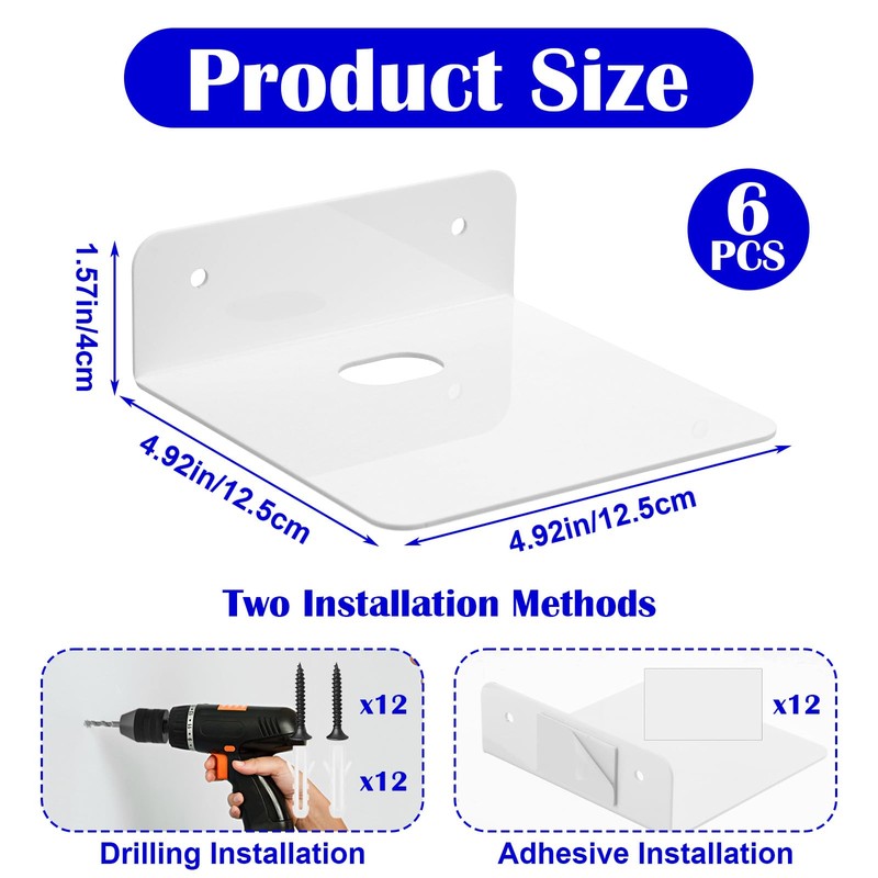 xozeooeu 6 Pcs Acrylic Floating Shelves, 5 Inch Wall Mounted