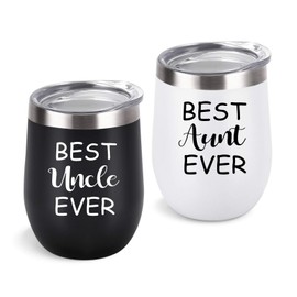 Aunt Uncle Gifts, Best Aunt and Uncle Ever Gift Set, 2 Pack Wine Tumbler with Lid and Straw, Funny Christmas Birthday Gifts for Aunt Uncle, 12 Oz Insulated Stainless Steel Tumbler, Black and White