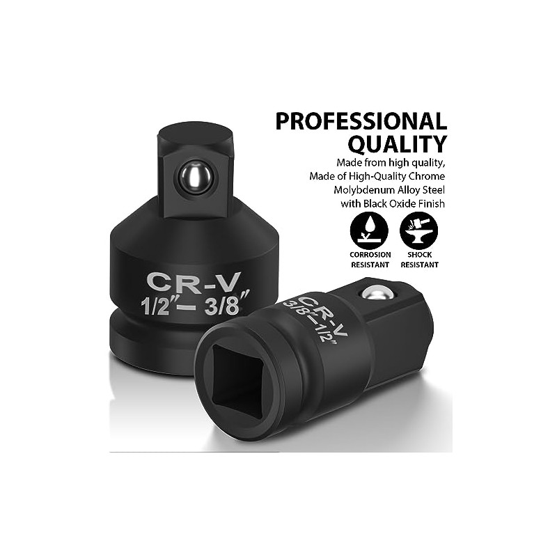 2PCS Impact Socket Adapter and Reducer Set,1/2"to 3/8" & 3/8"to