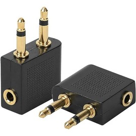 2 pack Airplane Airline Flight Adapters for Headphones, AUX (2 Pack, Golden Plated)