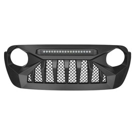 AMERICAN MODIFIED Grill Grille Front Cover Compatible with 2018-2021 Jeep Wrangler JL Gladiator JT, ABS (JL Demon Grill w/ LED)