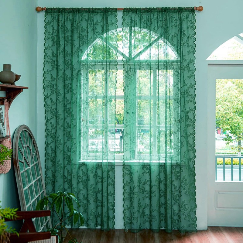 Deeprove - Cortinas transparentes de encaje verde oscuro de 45