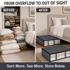 2 Pack Under Bed Storage Bags with Clear Window and Zipper