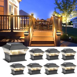 MOON-DE-AGE Fence Post Lights, 25 Lumens Deck Post Cap Light Solar Powered Outdoor Lighting, Fits for 4x4 or Larger Wooden Posts with 4x6 Base, 3000K Warm Light, Waterproof, Black - 8 Pack