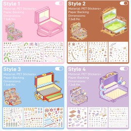 TELAIN 3D Sticker Scenes for Children, 4 Sets Cute Themes, DIY Miniature House Building with Reusable and Waterproof Stickers, Creative Gift for All Ages