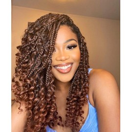 Themis Hair Bohemian Crochet Box Braids With Curly Ends 14inch 7packs Ombre Goddess Crochet Braids Prelooped Short Boho Braid Hair Extensions For Girls Women(14inch,M1B30)