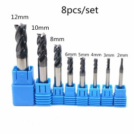 CK 8pcs 4Flutes Tungsten Carbide End Mill Set Milling Cutter Tool 2mm-12mm HRC50