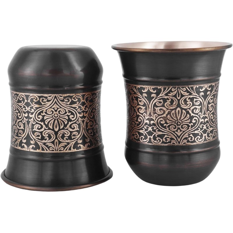 ANCIENTIMPEX Copper Tumbler Set of 2, Floral Pattern, 250 Ml
