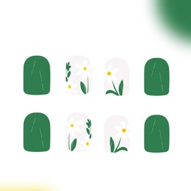 Light Green Press on Nails Short Square Fake Nails with Cute Flowers Design Glossy Solid Color False Nails Spring Glue on Nails Full Cover Stick on Nails Artificial Acrylic Nails for Women Girls 24Pcs