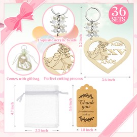 36 Sets Recuerdos De 15 Quinceañera Wooden Heart Shape Keychain Quinceañera Party Favors Heart Keychain with Organza Bags and Thank You Tags Quinceanera Souvenirs for Guests Birthday Gifts