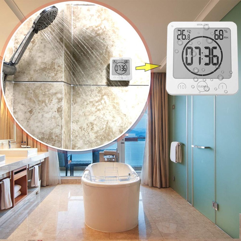 Waterproof Hanging Wall Clock Shower Timer, Large Digital Bathroom Alarm