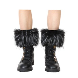 LA CARRIE Women Faux Fur Plush Leg Warmers Short Furry Fuzzy Leg Cuffs Girls Winter Knitted Boot(Black & White)