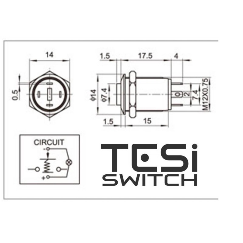 Tesi POCO 12MM LED Momentary Push Button Guitar Kill Switch