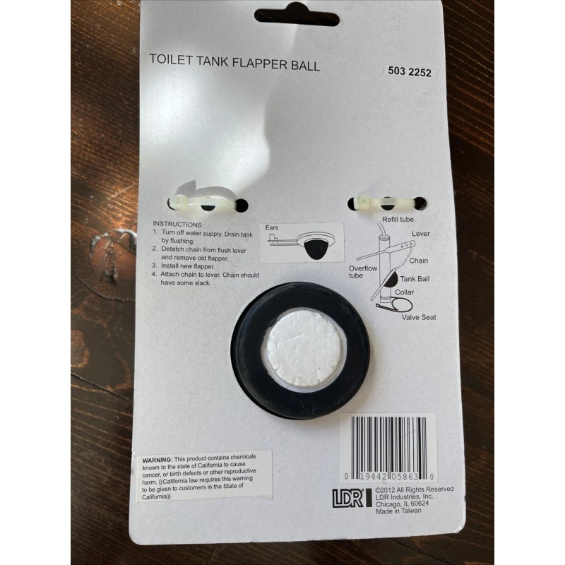 LDR Flapper Toilet Tank Ball With Chain Fits Kohler TL91