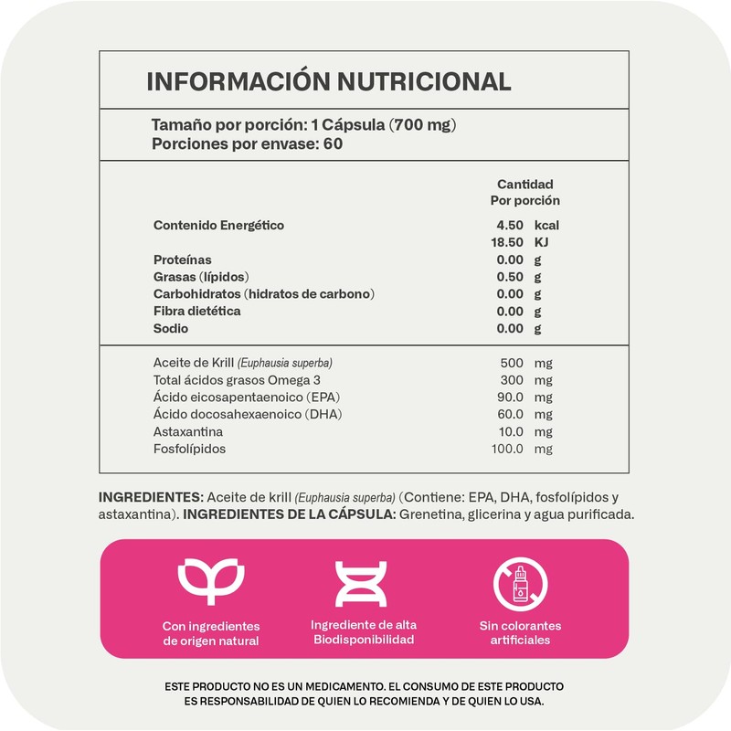 Aceite de Krill Antártico 500 mg con Astaxantina | Omega