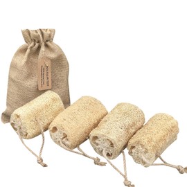 GOLSIEMITER (Non-Vacuum Packed) Natural Loofah Sponge, 4pcs Loofah Vegetable Scrubber for Kitchen, Reusable Natural Dish Sponge for Cleaning and Shower Scrubbing, 4.72inch