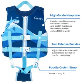 Zeraty Children's Life Jacket Swimming Jacket for Toddlers with Adjustable Safety Straps Age 1-9 Years / 22-88 lbs